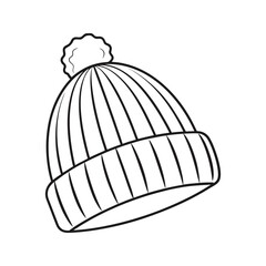 Winter hat outline. Knitted beanie drawing.

