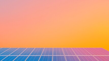 Solar panels under a vibrant gradient sky of pink and orange hues
