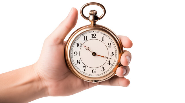 Antique gold pocket watch held in a human hand isolated on transparent background - Powered by Adobe