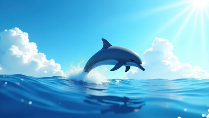 Joyful Dolphin Leaps Through Azure Ocean Waves