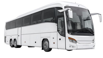 Sleek White Modern Bus Isolated on Transparent Background Featuring Clean Lines and Large Windows for Tourism and Transportation, PNG