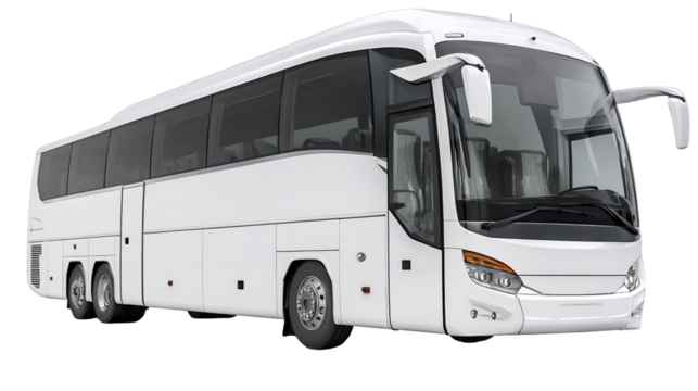 Sleek White Modern Bus Isolated on Transparent Background Featuring Clean Lines and Large Windows for Tourism and Transportation, PNG