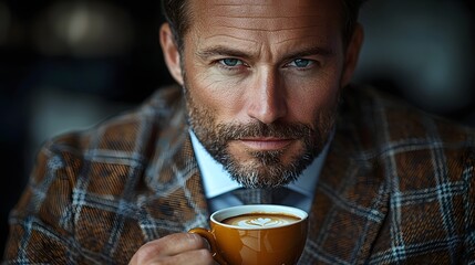 Thoughtful businessman sipping coffee in strategic planning