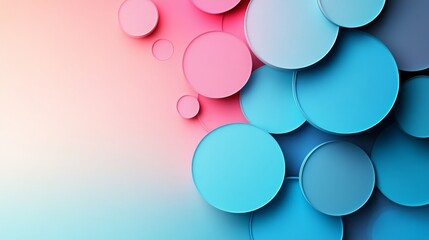 A 3D render of various sized pink and blue circles, ideal for websites/blogs needing a modern, abstract background, or to represent concepts like diversity, connection, or innovation.

