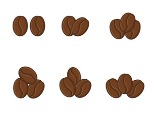 Coffee bean icon set, hand drawn cartoon style coffee