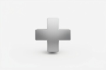 Metallic plus sign, white background, 3D render, web icon