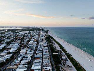 Fototapeta premium Aerial view of Miami Beach from above at the sunset, South beach, Florida, USA!