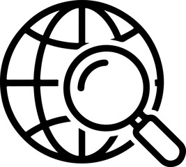 Magnifying glass over a stylized globe icon representing global search and exploration