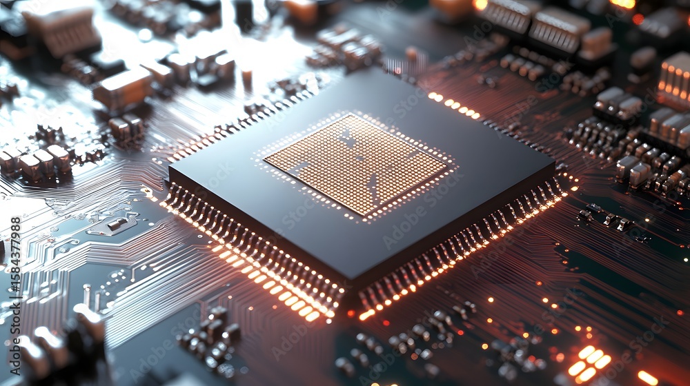 Poster close-up view of a computer processor on a circuit board.