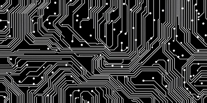 Abstract monochrome seamless vector pattern of circuit board lines Geometric techno background,  abstract,  circuit