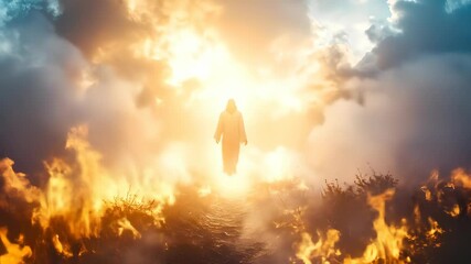 Spiritual journey through fire, a symbolic representation of faith, hope, and redemption concept