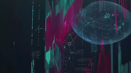 Abstract digital design with glowing lines and shapes.