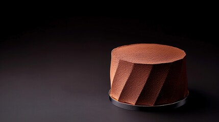 Elegant chocolate mousse cake with textured cocoa powder coating