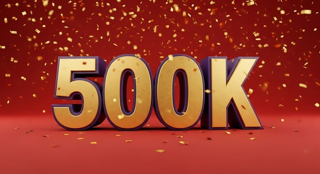 500k followers celebration with confetti on red background