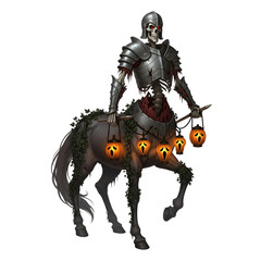 Fototapeta premium Skeletal Centaur With Lanterns Against Transparent Background In A Spooky And Dark Ambiance
