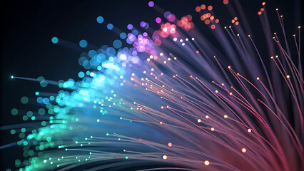 Vibrant Fiber Optic Lights Showcasing Colorful Patterns in Digital Technology Environment
