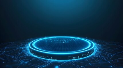 Circular digital platform with glowing outline.