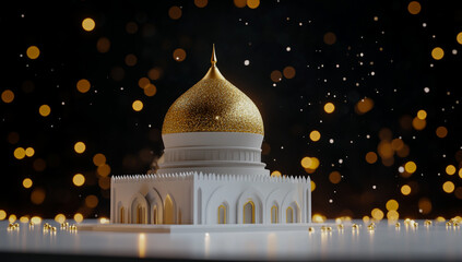 Golden dome, calm and clear white table surface, modern design, high quality