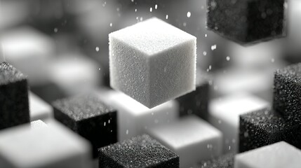 Abstract composition of cubes in black and white.