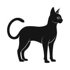 Elegant black cat silhouette standing profile view isolated on white background
