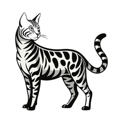 Stylized bengal cat with spots and stripes isolated on white background