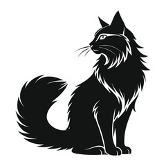 Stylized black cat sitting profile view isolated on white background