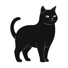 Stylized black cat standing and looking to the side isolated on white background