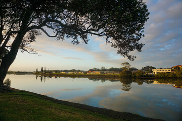 A sunny morning with beautiful views around Riverside Park in Whangarei, New Zealand.