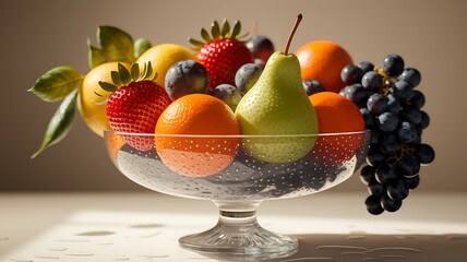 Still Life of Colorful Fresh Fruit in Glass Bowl