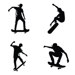 4 Skateboarder Silhouette Vectors