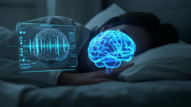 Investigating the woman's sleeping brain patterns to diagnose health problems with technology