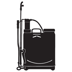 Silhouette image of a Knapsack Sprayer with a white background