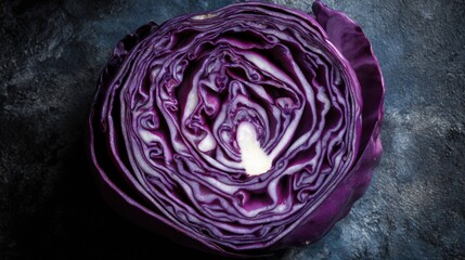 Obraz premium Sliced Red Cabbage Creates Stunning Natural Mandala With Open Center