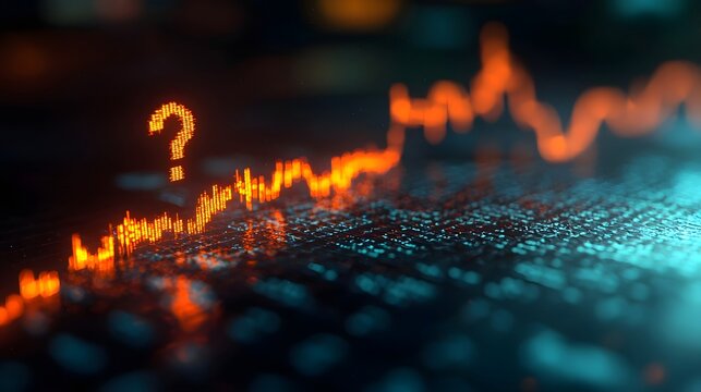 Uncertain financial graph with shaky trend lines and question marks