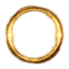 An illustration of sparkling golden ring with glitter isolated on transparent background