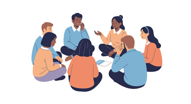 Diverse Group Sitting in Circle Discussing Sharing Ideas Teamwork Collaboration.