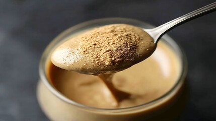 Fototapeta premium Tahini Spoon with Closeup, and Dark Background.