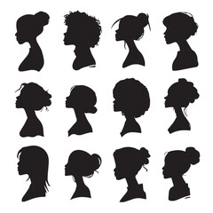 woman head silhouette set, Black & White silhouette set