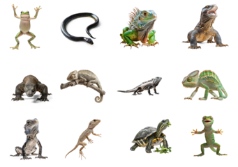 Collection of reptiles animal png full length isolate on transparent background