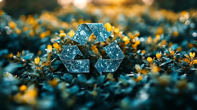Embracing Sustainability: Recycle Symbol Amidst Lush Greenery, Promoting Eco-Consciousness