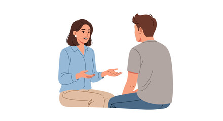 Obraz premium Two people sitting engaged in conversation casual attire lighthearted discussion.