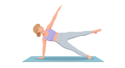 Woman in Yoga Pose Balancing on One Hand Leg Extended.