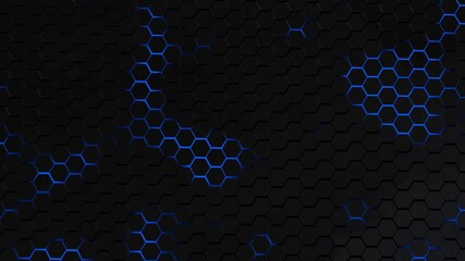Futuristic hexagons honeycomb neon lights moving waves, Trendy sci-fi technology background light wave hexagonal pattern. cyberspace surface, 4k Abstract Trendy Technology Background glowing blue - Powered by Adobe