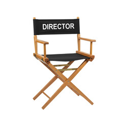 Classic director's chair with custom inscription, isolated on white or transparent background. PNG format.