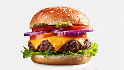 Beef Burger in isolated background, Burger with lettuce and tomato in white background