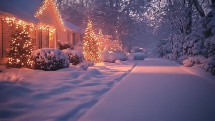 Cozy winter scene with a snowcovered house and decorated trees - Powered by Adobe