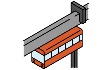 乗物アイコン、懸垂式モノレールのシンプルでかわいいアイソメトリックの線画アイコン