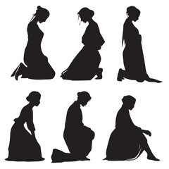 woman kneeling silhouette set, Black & White silhouette set