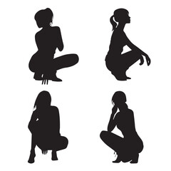woman kneeling silhouette set, Black & White silhouette set