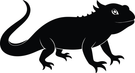 Black Outline of a Tuatara Lizard Walking with Spines